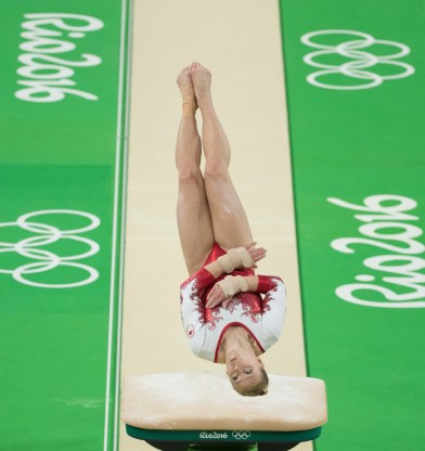 Artistic_w_JasonRansomPhoto-13 Canada's Brittany Rogers performs on the vault during the artistic gymnastics women's qualification at the 2016 Summer Olympics in Rio de Janeiro, Brazil, Sunday, Aug. 7, 2016.