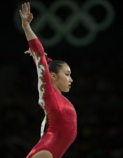 Rose Woo during the artistic gymnastics women's qualification at the 2016 Summer Olympics in Rio de Janeiro, Brazil, Sunday, Aug. 7, 2016.