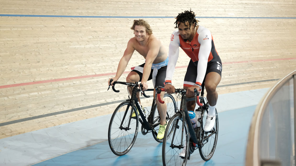 Hugo Barrette (left) at the Milton velodrome on July 29, 2016.