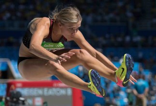 Canada's Brianne Theisen-Eaton competes in the heptathlon at the Olympic games in Rio de Janeiro, Brazil, Saturday, August 13, 2016. COC Photo by Jason Ransom