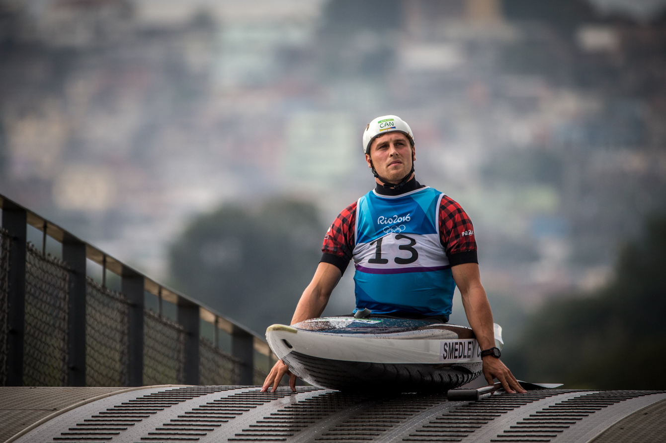 Team Canada's Cameron Smedley takes the elevator to the top of the course