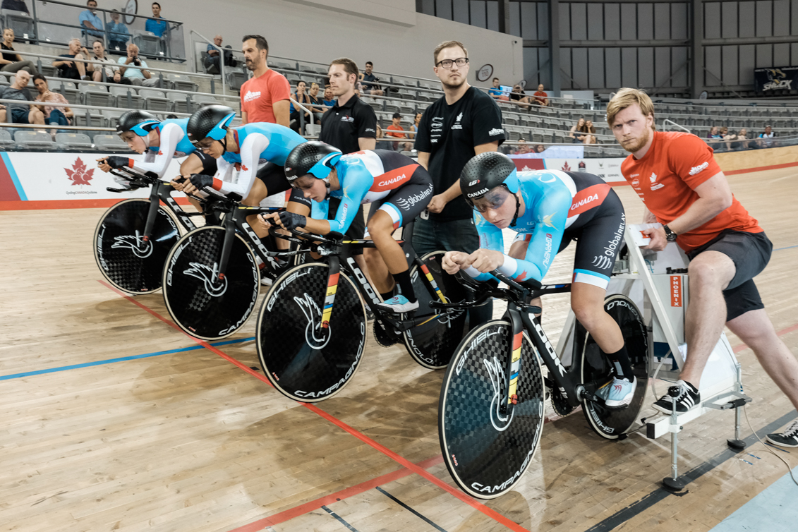 Canadian Women's Team Pursuit training at the velodrome in Milton on July 29, 2016.