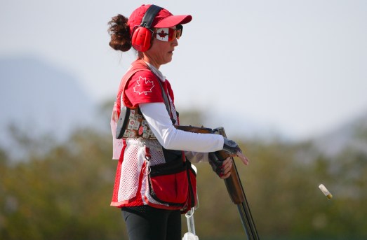 Team Canada's Cynthia Meyer in qualifying round of trap shooting at Deodoro Park, Rio de Janeiro, Brazil, Sunday August 7, 2016. COC Photo/David Jackson