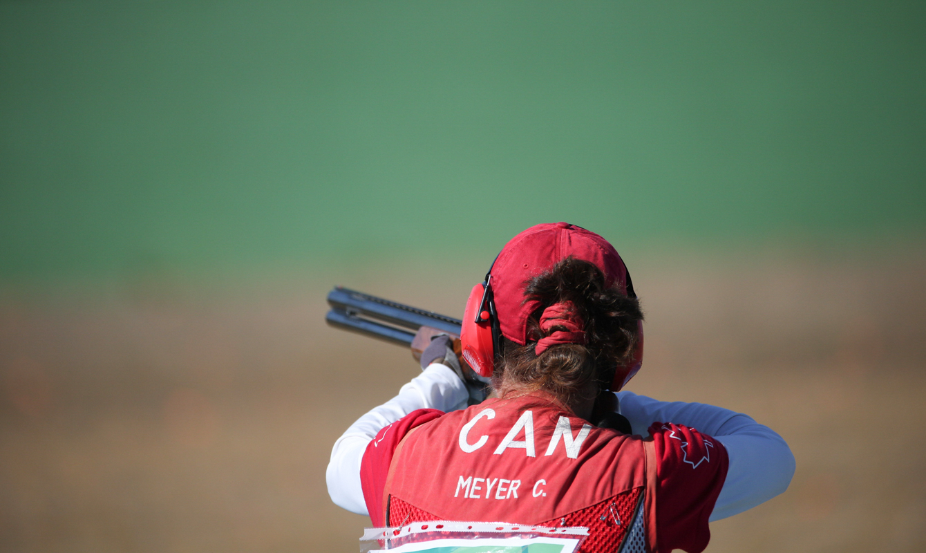 Team Canada's Cynthia Meyer in qualifying round of trap shooting at Deodoro Park, Rio de Janeiro, Brazil, Sunday August 7, 2016. COC Photo/David Jackson
