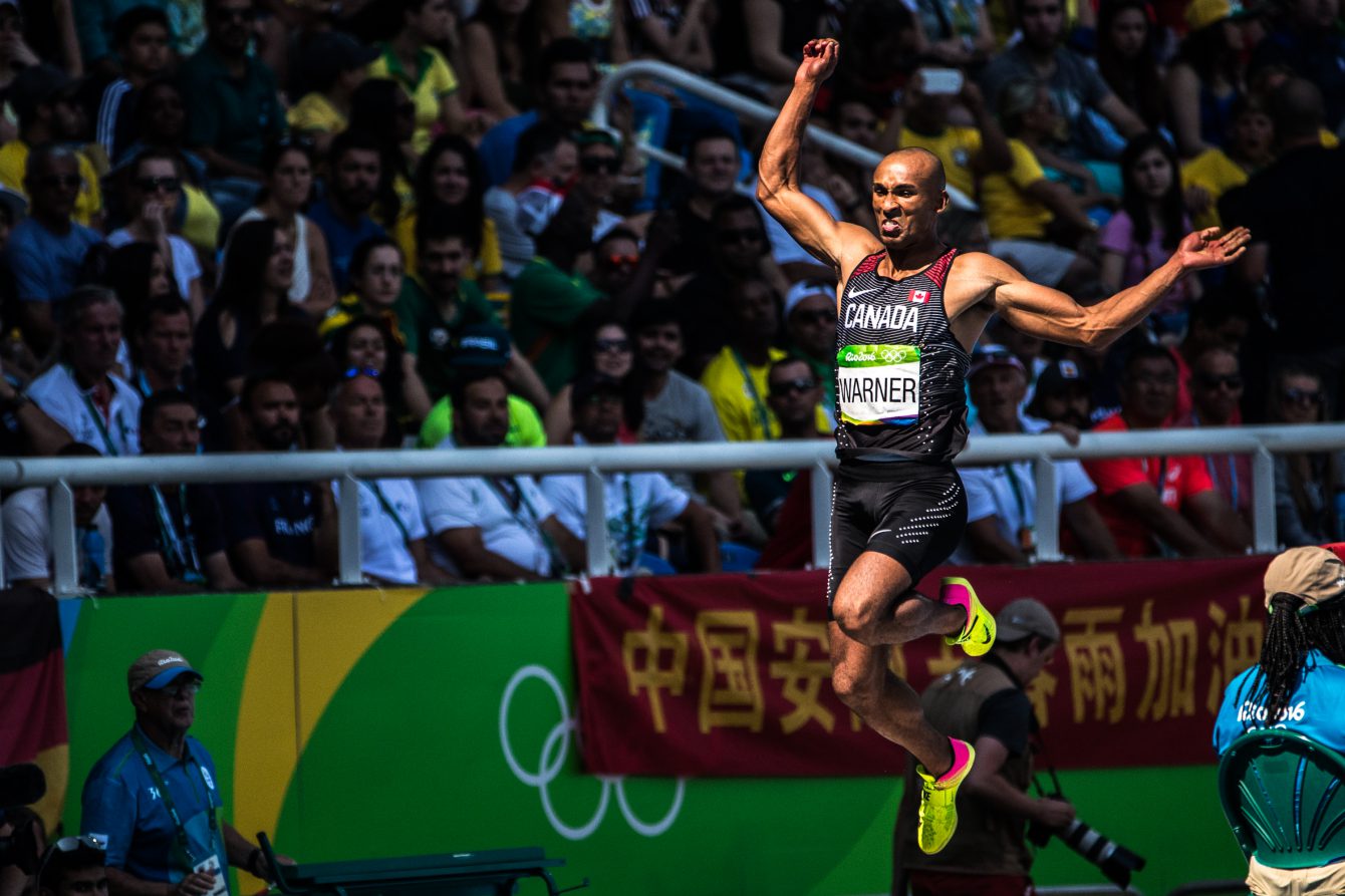 Team Canada’s Damian Warner competes in long jump during the men’s decathlon at Olympic Stadium, Rio de Janeiro, Brazil, Wednesday August 17, 2016. COC Photo/David Jackson