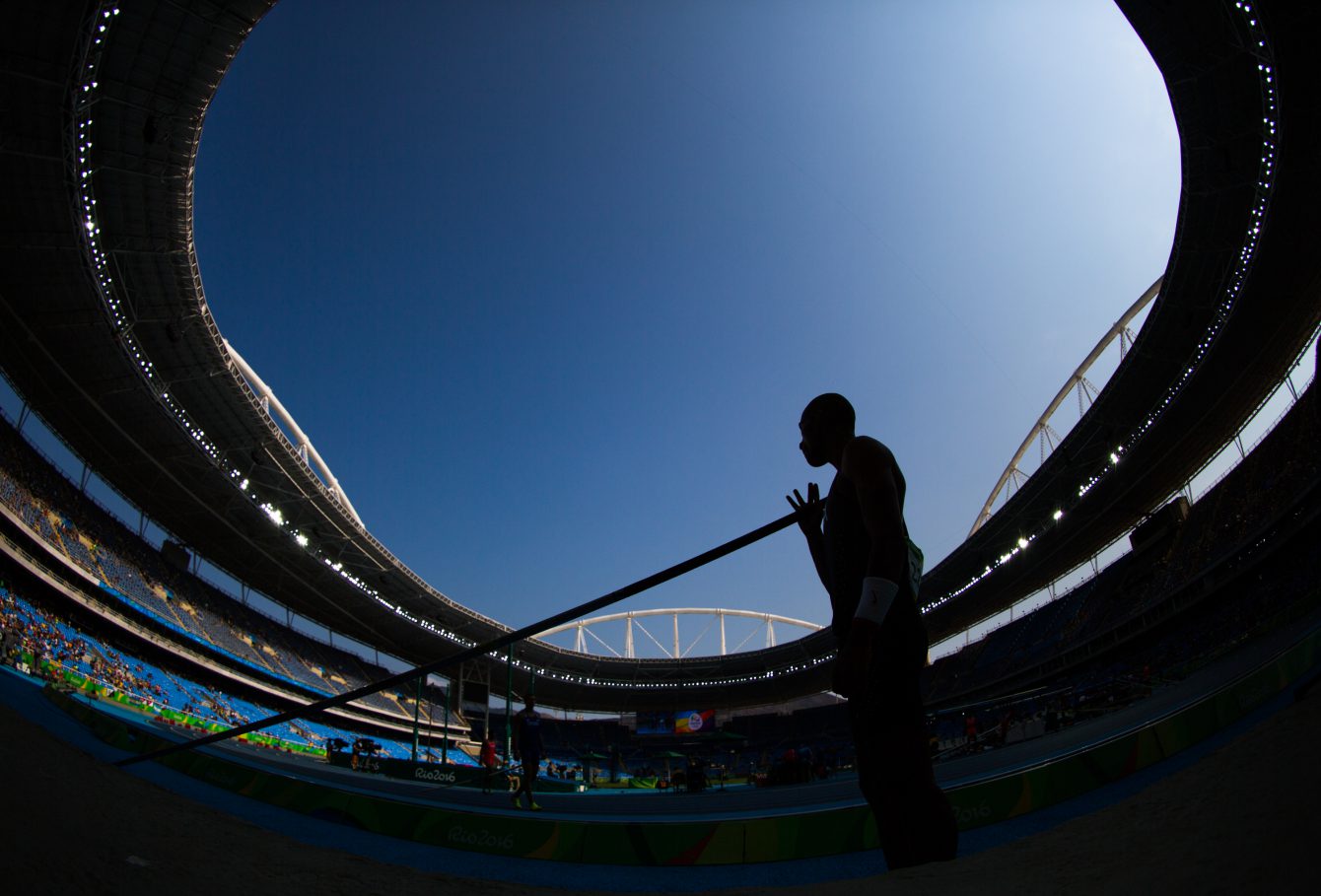 Canada's Damian Warner looks on before competing in the pole vault in the men's decathlon at the Olympic games in Rio de Janeiro, Brazil, Thursday August 18, 2016.    COC Photo/Mark Blinch