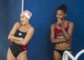 Canada's Jennifer Abel and Pamela Ware laugh during diving practice ahead of the Olympic games in Rio de Janeiro, Brazil, Thursday August 4, 2016. COC Photo/Mark Blinch