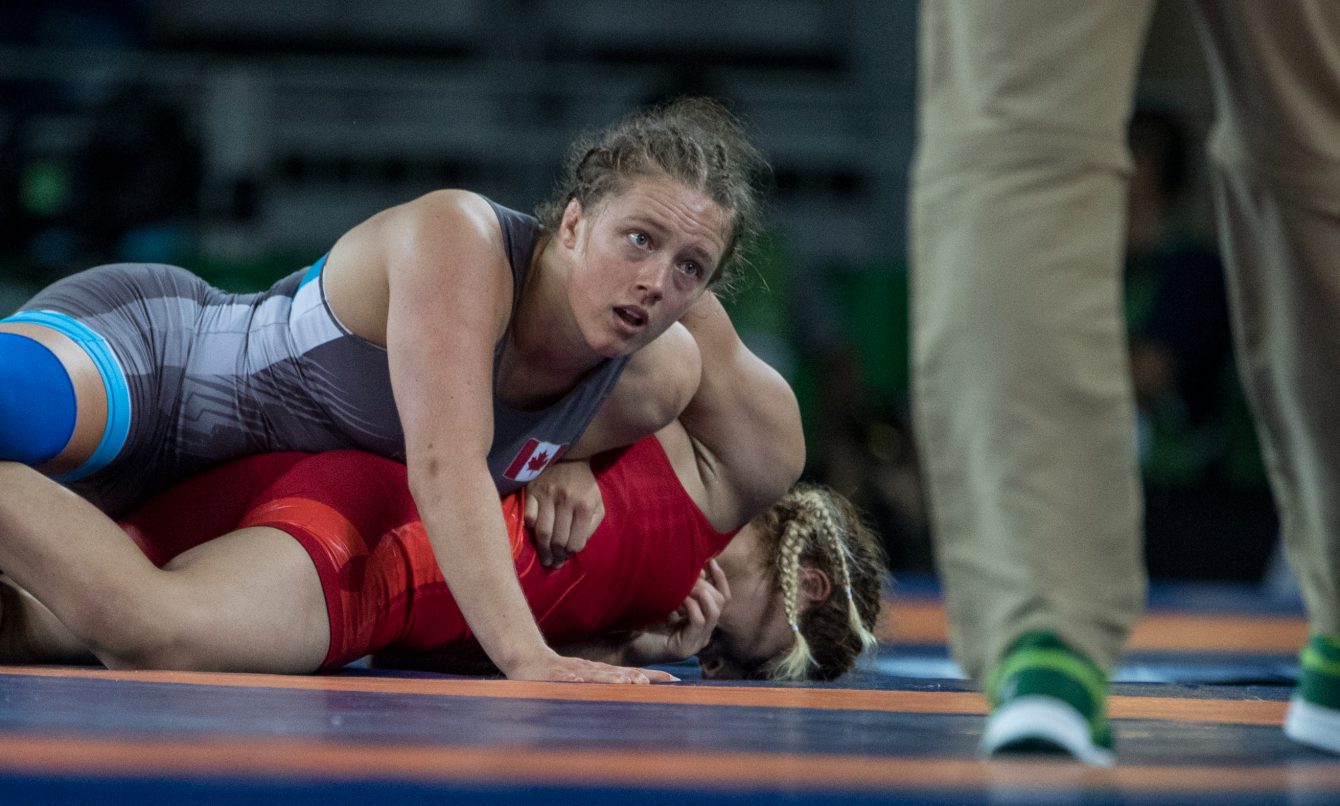 Team Canada’s Dori Yeats battles in women's wrestling during the second round of repechage at Carioca Stadium, Rio de Janeiro, Brazil, Wednesday August 17, 2016. (COC Photo/David Jackson)