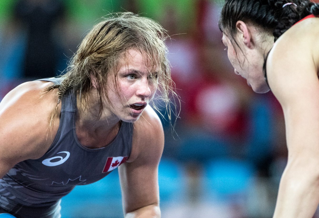 Team Canada’s Erica Wiebe battles in 75 kg women's wrestling during the semi finals match at Carioca Stadium, Rio de Janeiro, Brazil, Thursday August 18, 2016. COC Photo/David Jackson