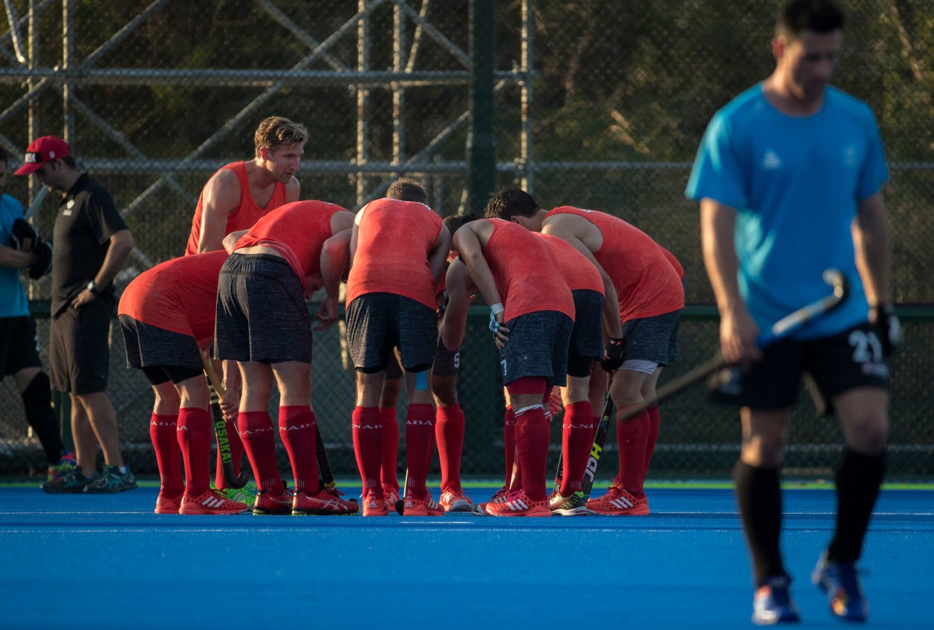 Team Canada players chat during a break in the action during a friendly match against New Zealand at the Olympic games in Rio de Janeiro, Brazil, Monday, August 1, 2016. COC Photo by Jason Ransom