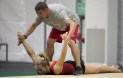 Coach David Kenwright works on Brittany Rogers in a training session action prior to the Olympic games in Rio de Janeiro, Brazil, Sunday, July 31, 2016. COC Photo by Jason Ransom