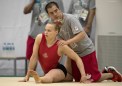 Coach David Kikuchi works with Ellie Black during a training session at the Olympic games in Rio de Janeiro, Brazil, Sunday, July 31, 2016. COC Photo by Jason Ransom