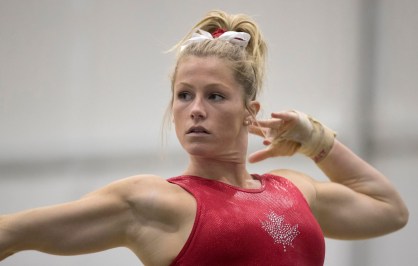 Gymnastics_Training_JasonRansomPhoto-79 Brittany Rogers in training session action prior to the Olympic games in Rio de Janeiro, Brazil, Sunday, July 31, 2016. COC Photo by Jason Ransom