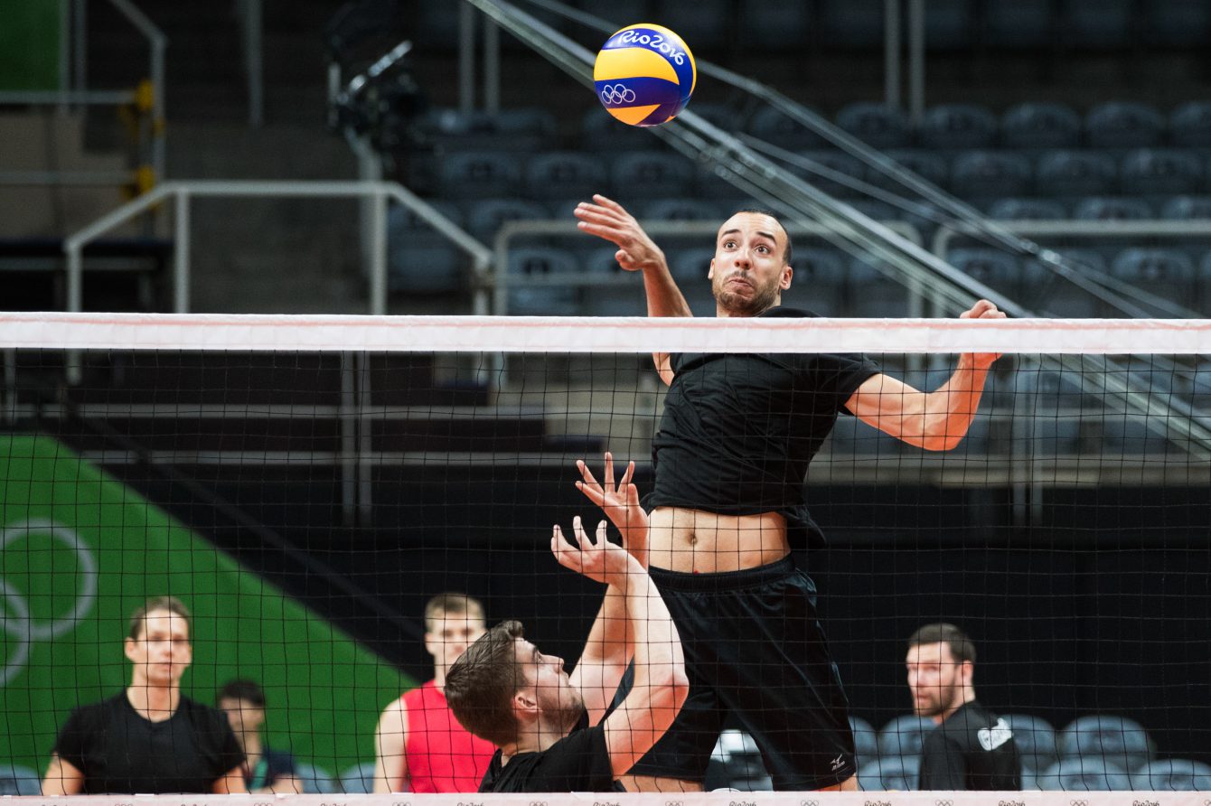 Team Canada's Justin Duff during their men's team volleyball practice ahead of the Olympic games in Rio de Janeiro, Brazil, Wednesday August 3, 2016. COC Photo/Mark Blinch