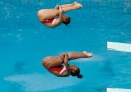 Canada's Jennifer Abel and Pamela Ware dive during the 3m spring board event in Rio de Janeiro, Brazil, Thursday August 4, 2016. COC Photo/Mark Blinch