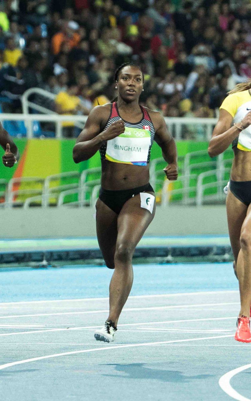 Khamica Bingham competes in the Women's 100m prelims at the Olympic games in Rio de Janeiro, Brazil, Friday, August 12, 2016. COC Photo by Stephen Hosier