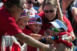 Team Canada's Krista DuChene finds her family after the women's marathon at Sombodromo Stadium, Rio de Janeiro, Brazil, Sunday August 14, 2016. COC Photo/David Jackson