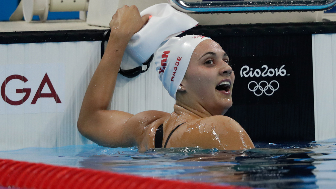 Kylie Masse looking back after finishing a race