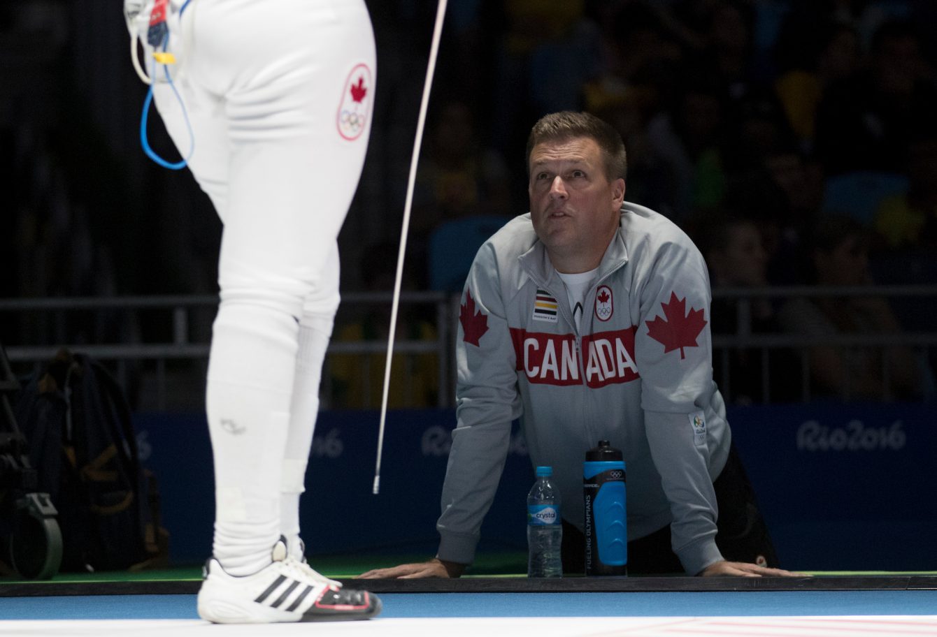 Canadian fencer Leonora Mackinnon during the Olympic games in Rio de Janeiro, Brazil, Saturday, August 6, 2016. Mackinnon lost 15-8. COC Photo by Jason Ransom Coach