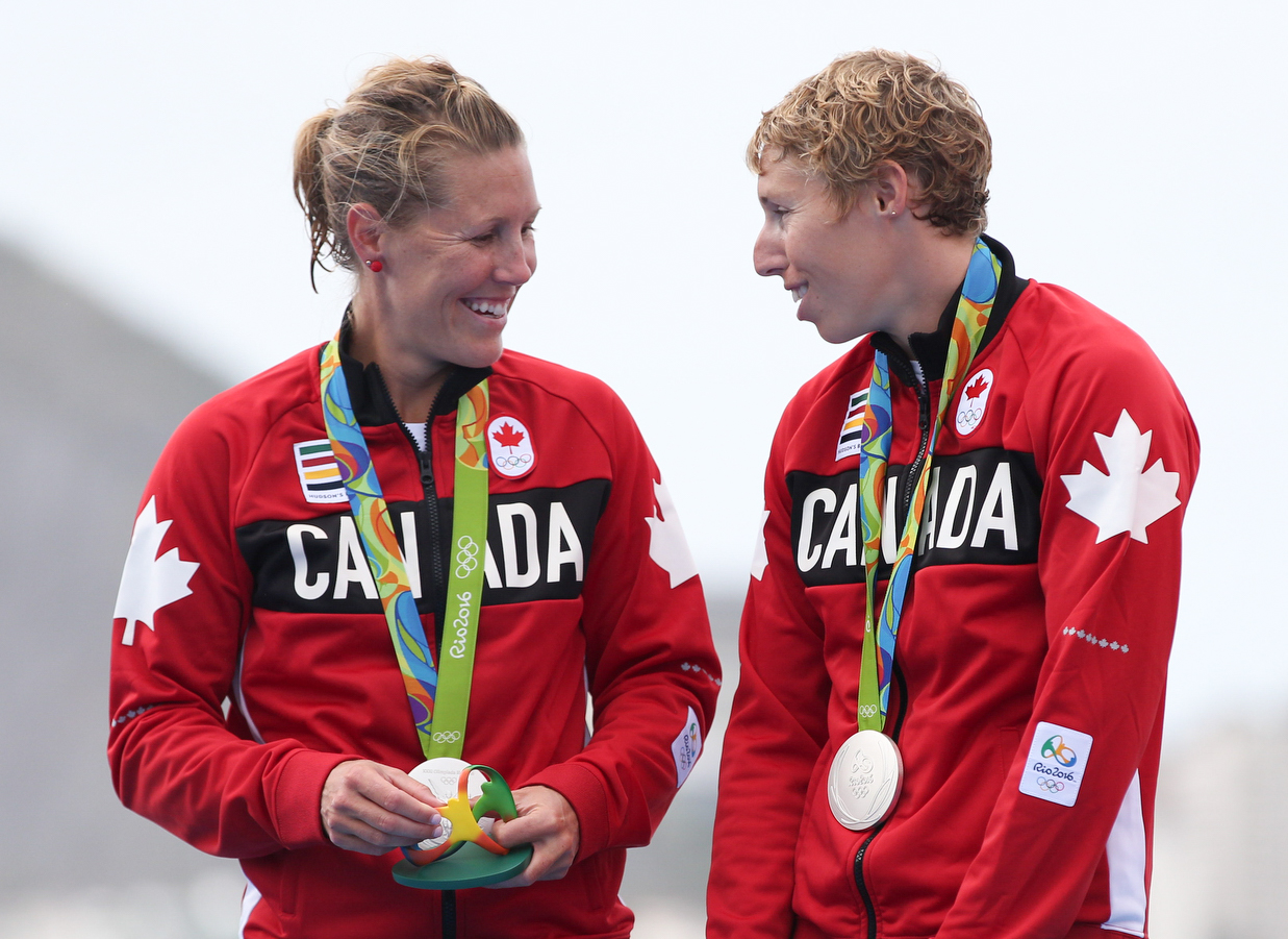 Team Canada's Patricia Obee and Lindsay Jennerich win silver during the women's double sculls final at Lagoa Rowing Stadium, Rio de Janeiro, Brazil, Friday August 12, 2016.    COC Photo/David Jackson