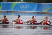 Team Canada's Will Crothers, Tim Schrijver, Conlin McCabe, and Kai Langerfeld compete in the mens four finals at Lagoa Rowing Stadium, Rio de Janeiro, Brazil, Friday August 12, 2016. COC Photo/David Jackson