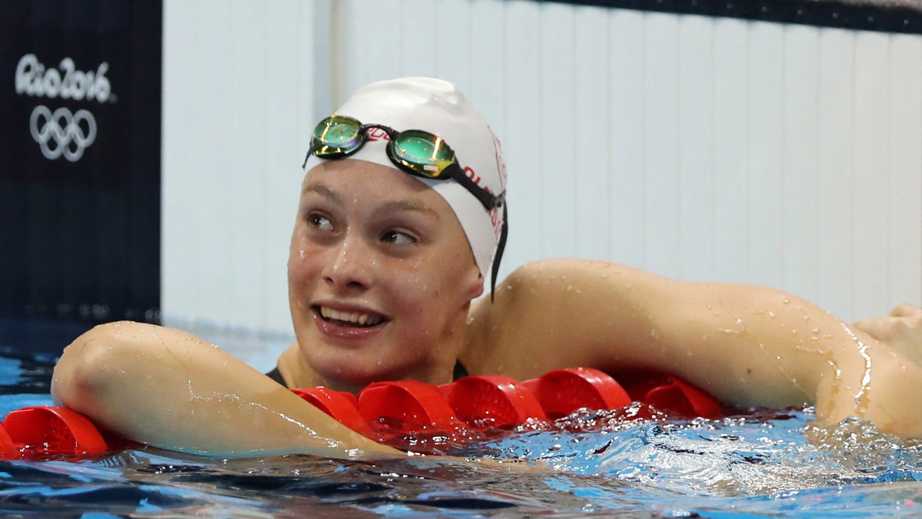 Penny Oleksiak after her 100m freestyle semifinal at Rio 2016 Olympic Games on August 10, 2016. 