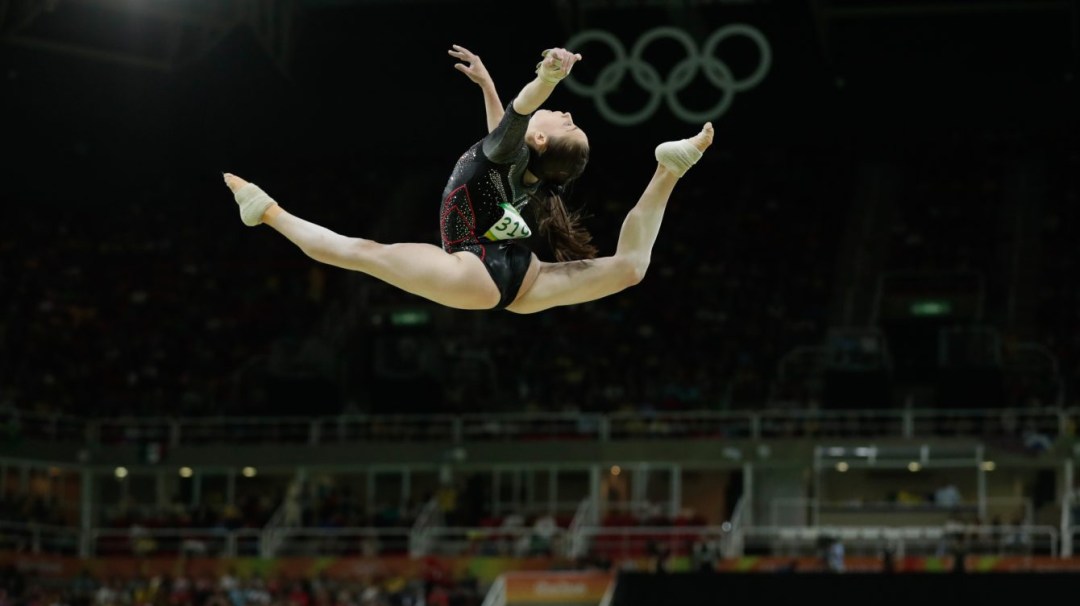 Isabela Onyshko competing in the all around beam competition in Rio 2016.