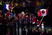 Team Canada enters the Maracana Stadium during the opening ceremonies of the olympic games in Rio de Janeiro, Brazil, Friday August 5, 2016. COC Photo/David Jackson