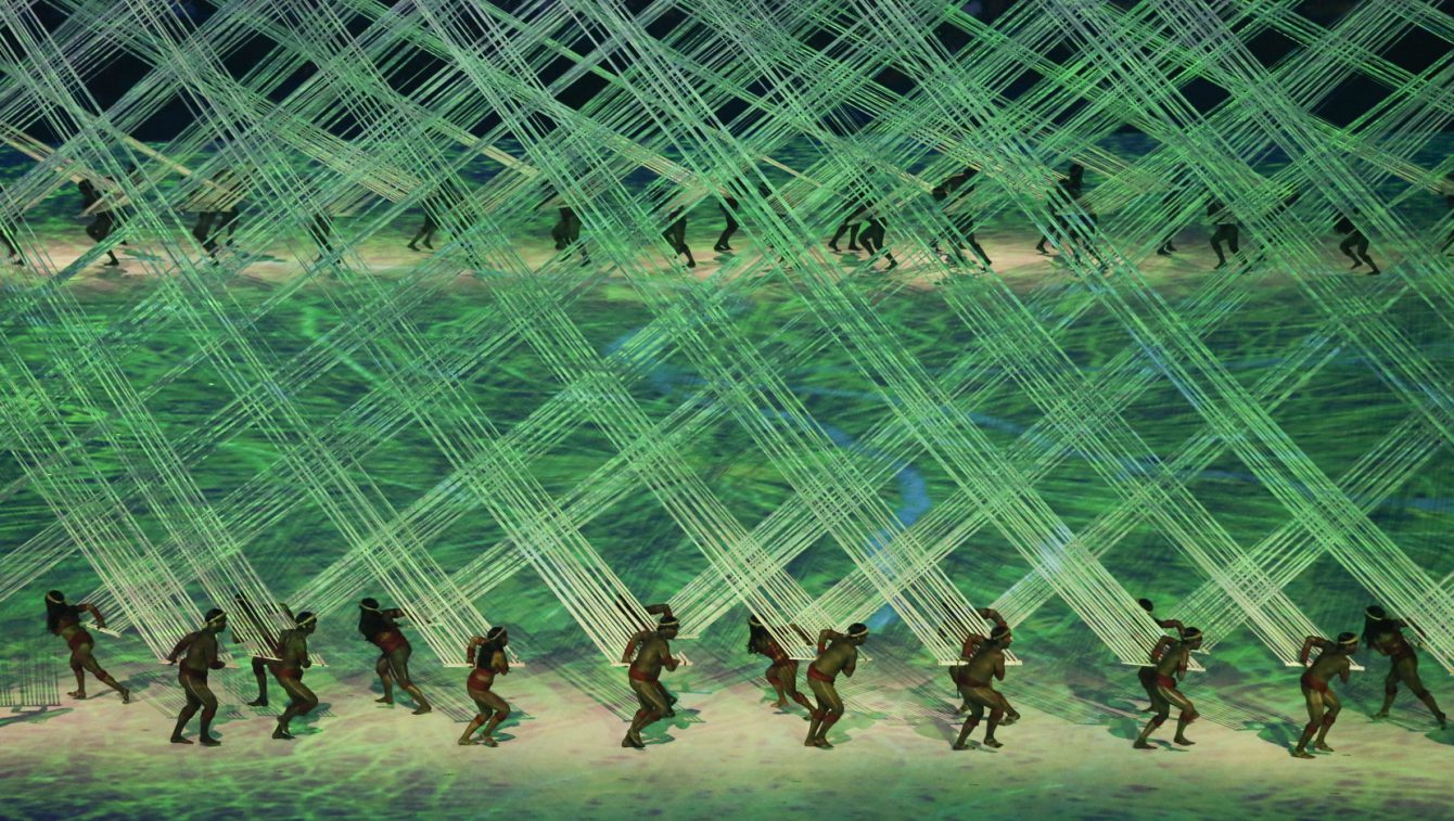 Dancers perform during the opening ceremonies for the olympic games at Meracana Stadium in Rio de Janeiro, Brazil, Friday August 5, 2016. COC/David Jackson