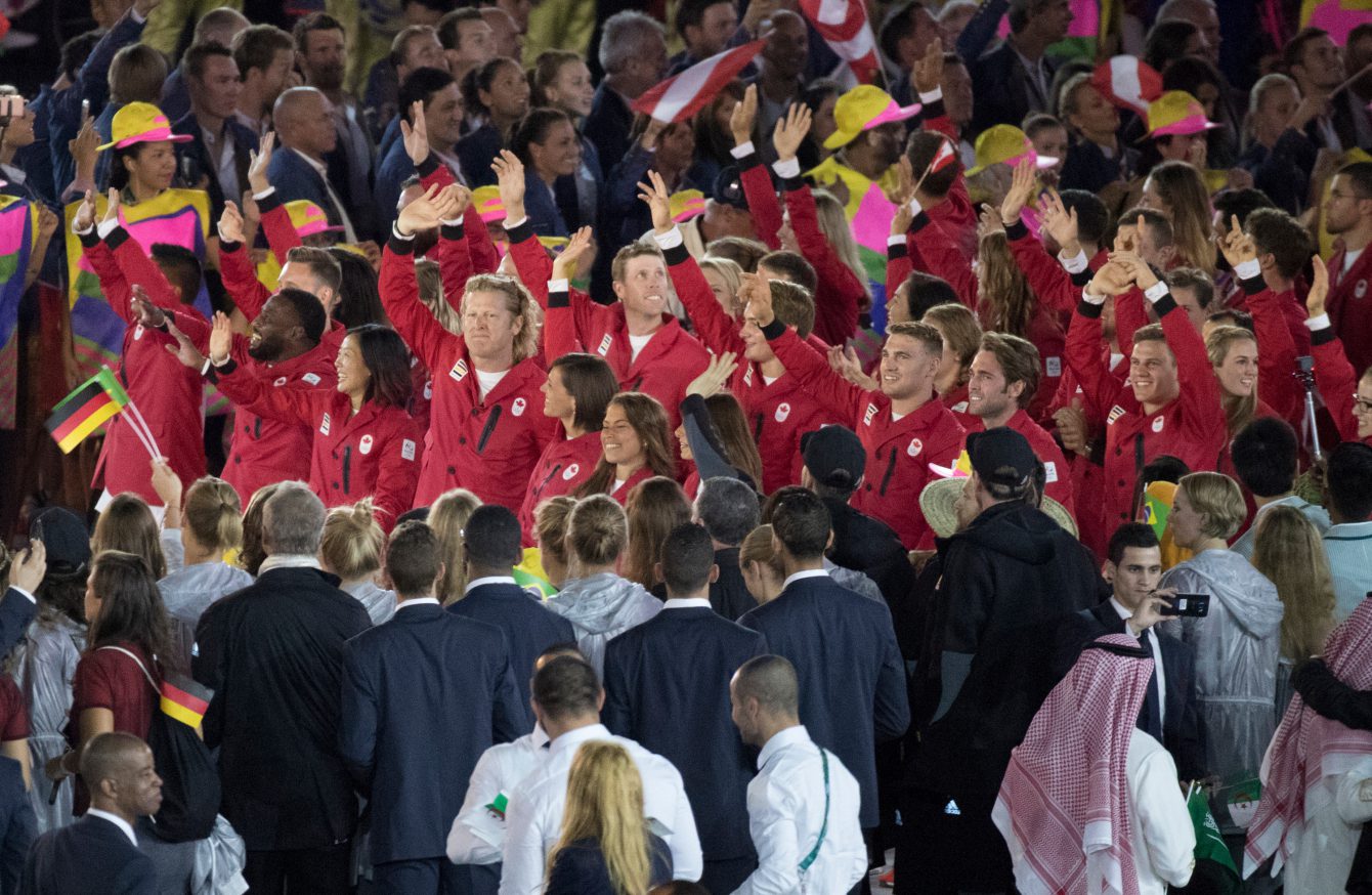 Team Canada enters the stadium during the opening ceremonies at the Olympic games in Rio de Janeiro, Brazil, Friday, August 5, 2016. COC/Jason Ransom