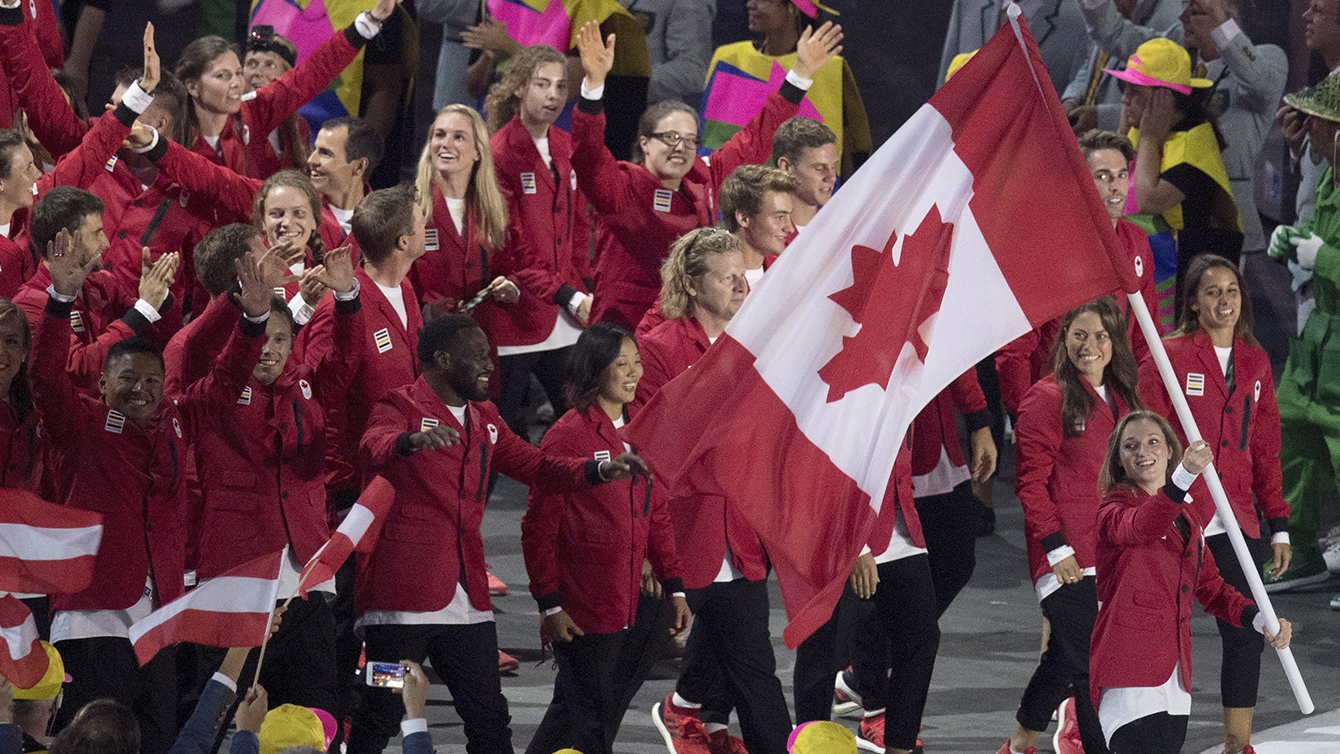Rosie MacLennan walking in Team Canada at Rio 2016