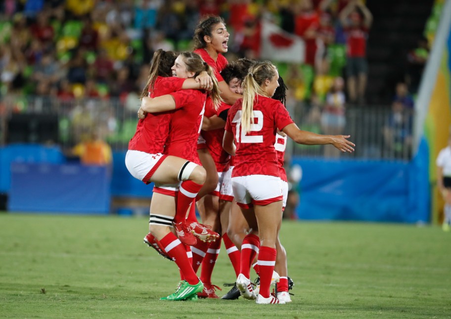 Canada's players celebrates after winning the women's rugby sevens bronze medal match against Great Britain at the Summer Olympics in Rio de Janeiro, Brazil, Monday, Aug. 8, 2016. (Photo/Stephen Hosier)Canada's players celebrates after winning the women's rugby sevens bronze medal match against Great Britain at the Summer Olympics in Rio de Janeiro, Brazil, Monday, Aug. 8, 2016. (Photo/Mark Blinch)