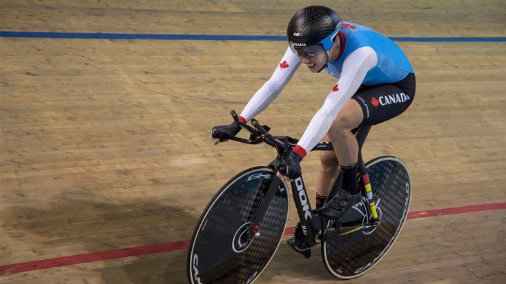 Rio 2016: Georgia Simmerling, cyclist Simmerling racing on bike in velodrome