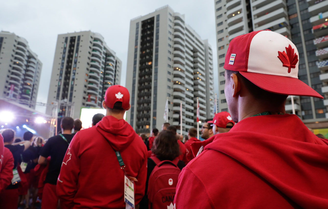 Team Canada arrives at the Olympic village welcoming ceremony on August 2, 2016 (Jason Ransom/COC).