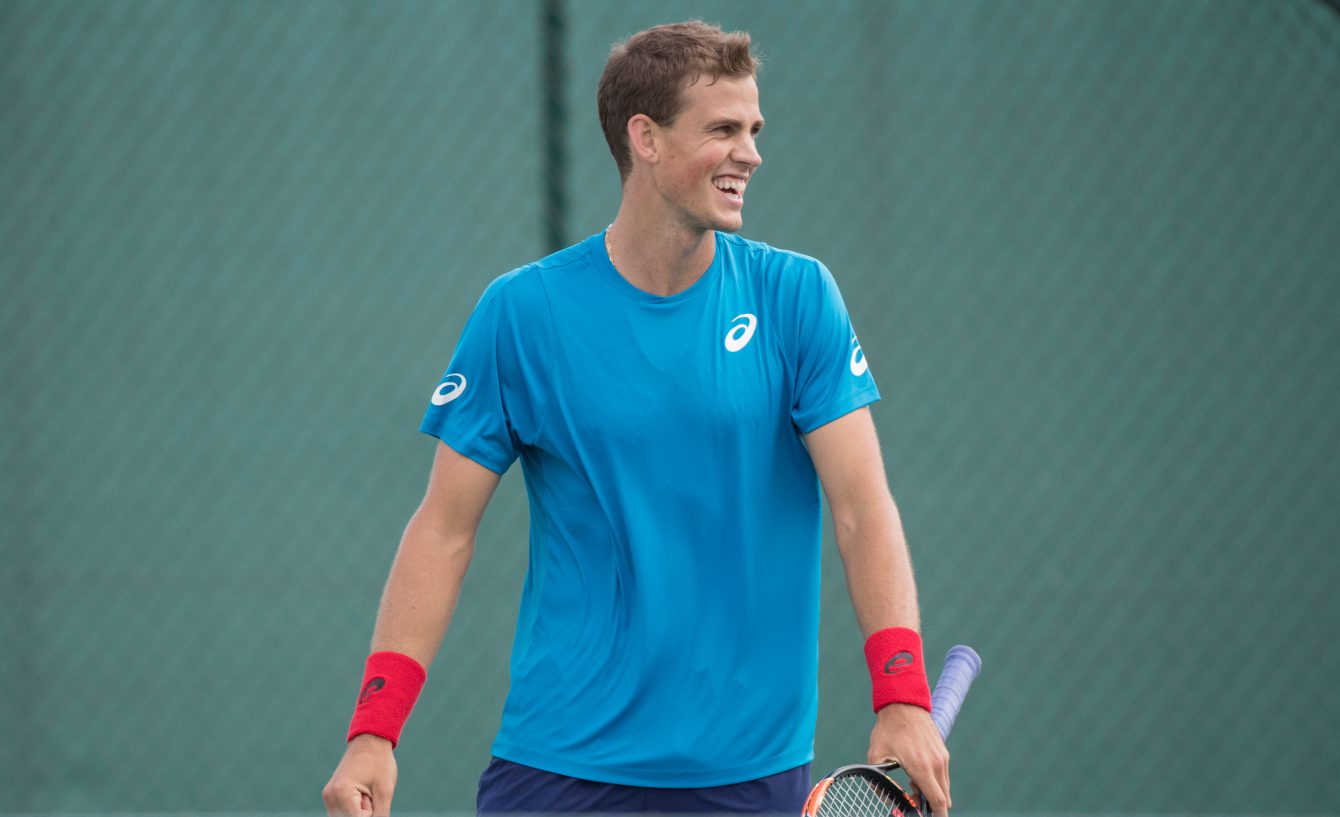 Canadian tennis player Vasek Pospisil practices prior to the start of the Olympic Games in Rio de Janeiro, Brazil, Wednesday, August 3, 2016. COC Photo by Jason Ransom