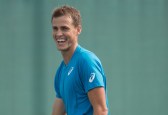Canadian tennis player Vasek Pospisil practices prior to the start of the Olympic Games in Rio de Janeiro, Brazil, Wednesday, August 3, 2016. COC Photo by Jason Ransom