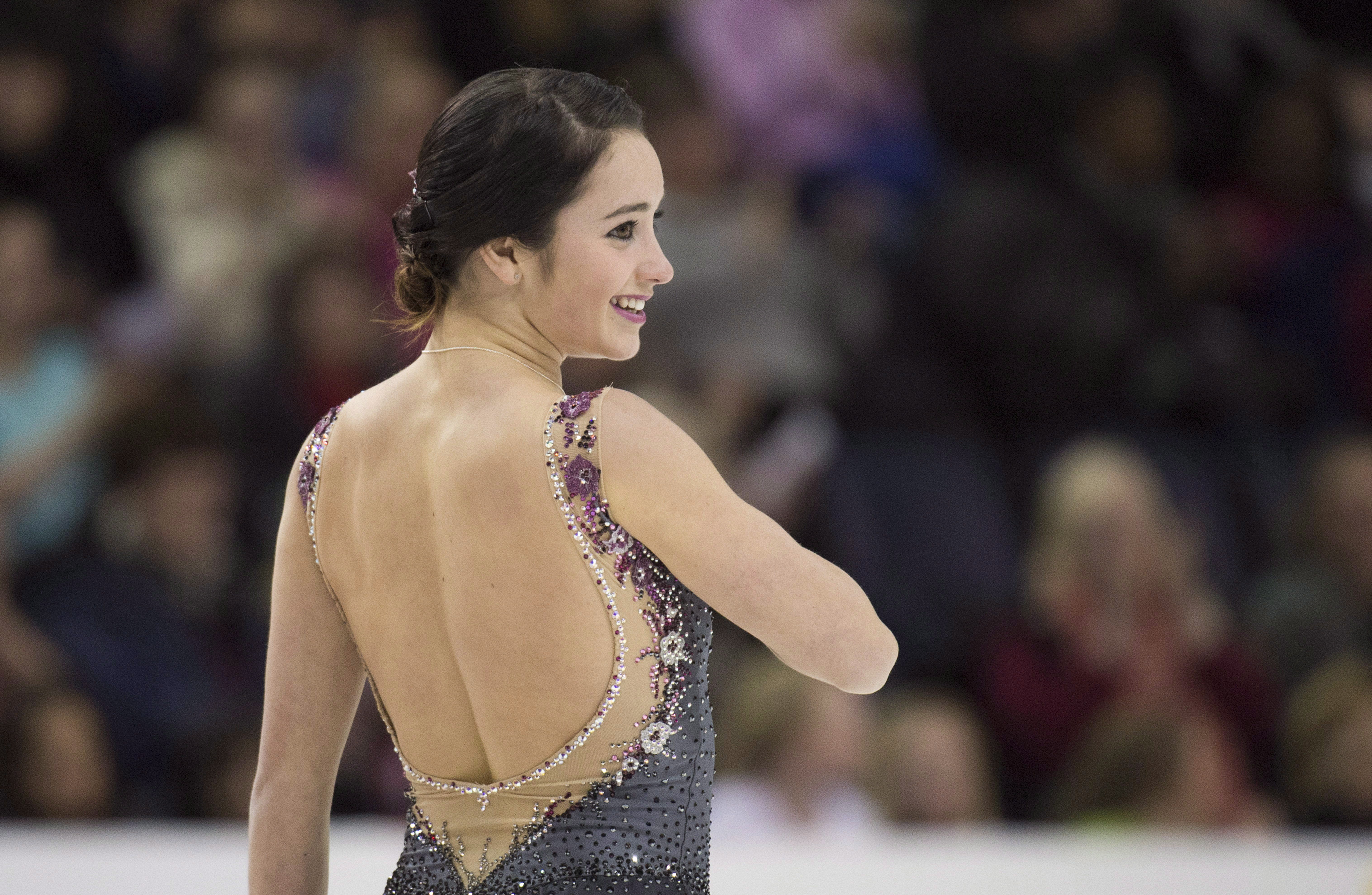 Kaetlyn Osmond reacts after performing her short program during the Canadian Figure Skating Championships in Halifax on Friday, January 22, 2016. THE CANADIAN PRESS/Darren Calabrese