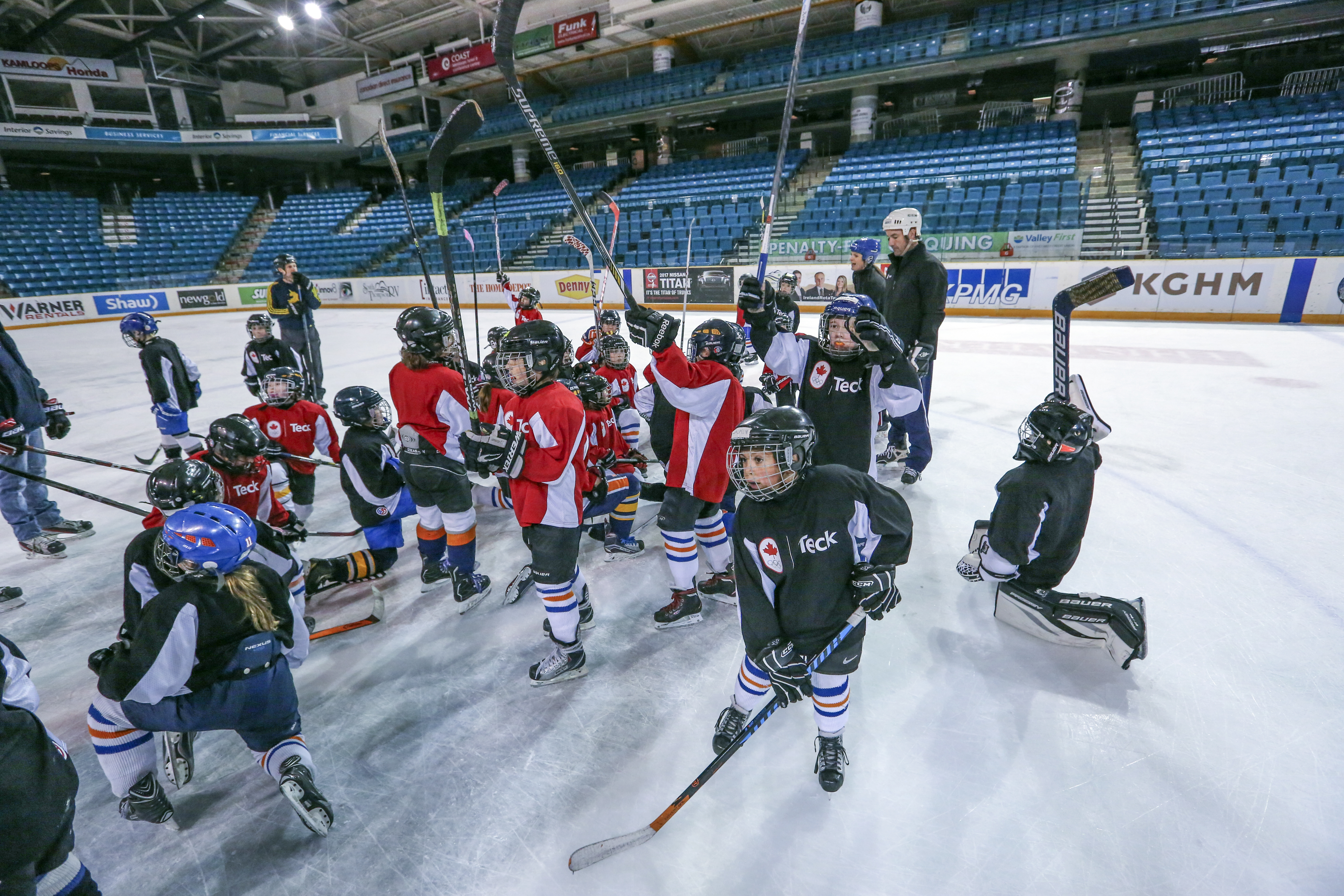 Young players celebrate a fun day at the Teck Coaching Series in Kamloops, BC on December 3, 2016 Photo: Allen Douglas