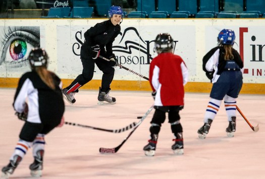 Jennifer Botterill Teck Coaching Series Jennifer Botterill coaches nine-year-old participants at the Teck Coaching Series in Kamloops, BC on December 3, 2016. (photo: Allen Douglas)