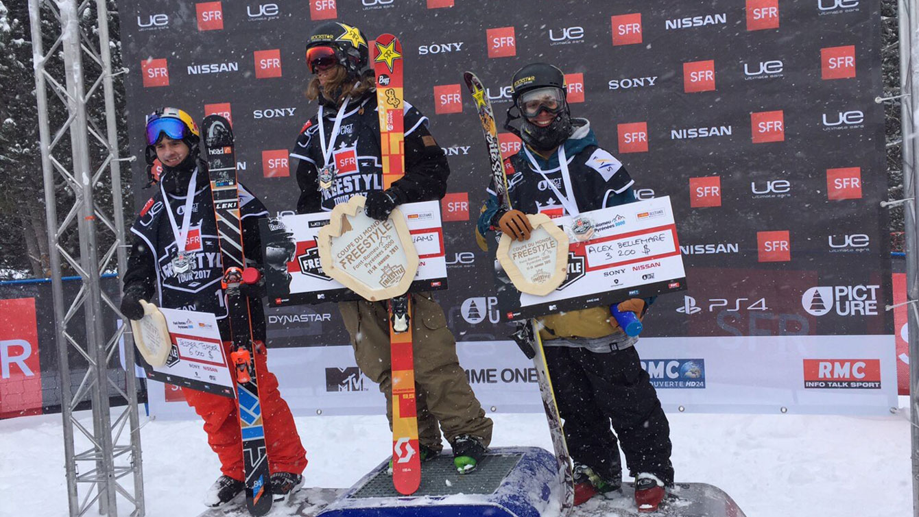 Alex Bellemare after finishing third in ski slopestyle at the FIS World Cup in France on January 14, 2017. (Photo: FIS Freestyle)