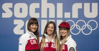 Dufour-Lapointe sisters smiling at Sochi 2014 Olympics