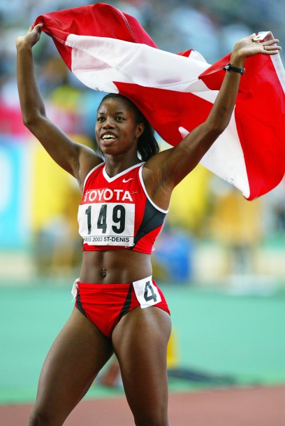 St. Denis Stadium, Paris Perdita Felicien celebrates winning gold in the 100m hurdles at the 2003 IAAF World Championships in Paris Photo: Claus Andersen