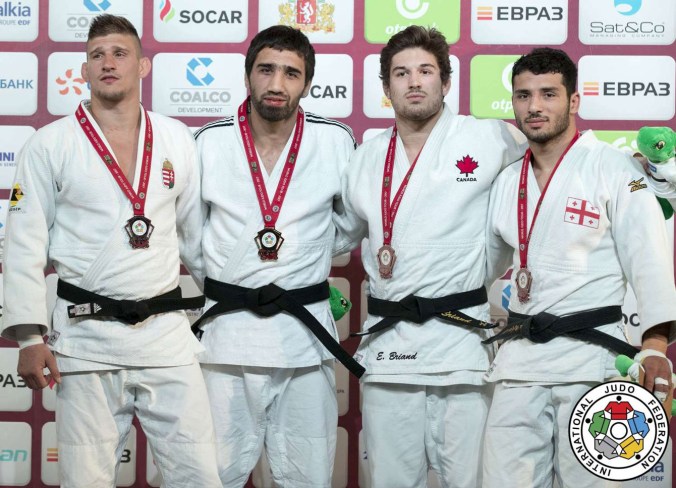 Etienne Briand Etienne Briand (second from right) after winning his first IJF Grand Slam bronze in Ekaterinburg, Russia on May 21, 2017 (Photo: IJF).