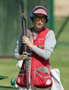 Cynthia Meyer competes in trap shooting at the summer Olympic Games Monday August 16, 2004 in Athens, Greece. Photo: CP PHOTO/Adrian Wyld