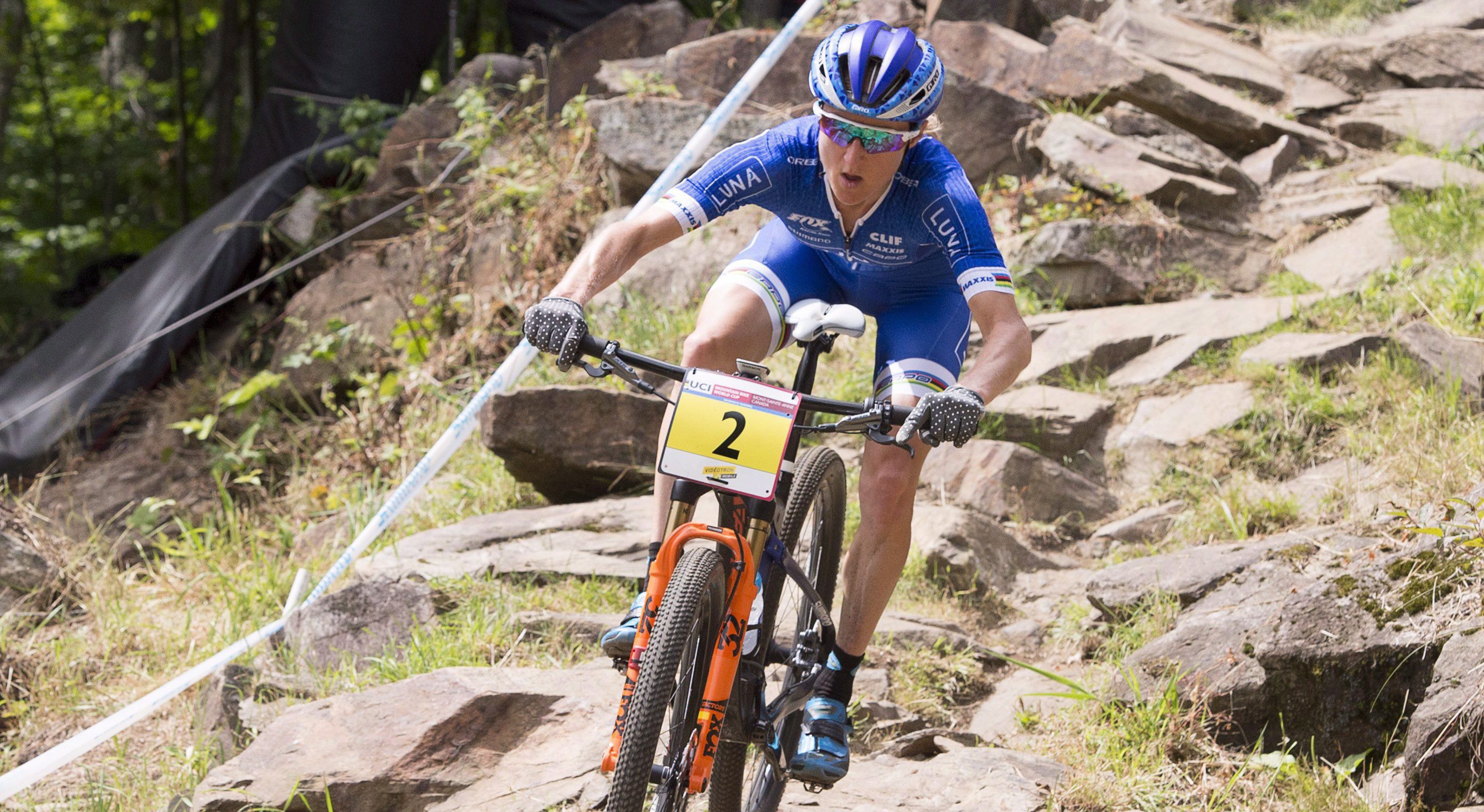 Catharine Pendrel of Kamloops B.C. pedals to win the women's cross-country mountain bike 2016 World Cup.