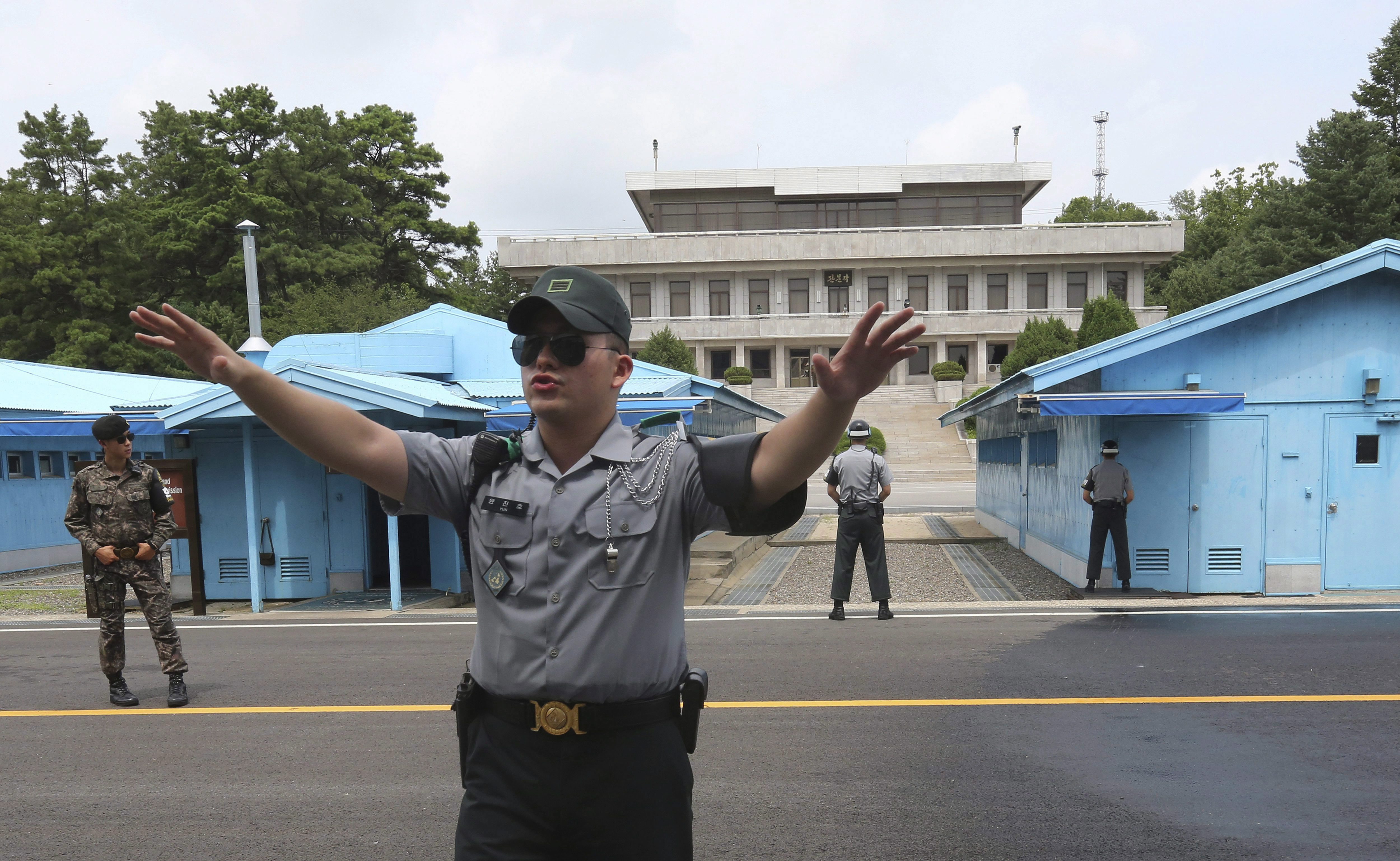 A South Korea army soldier gestures