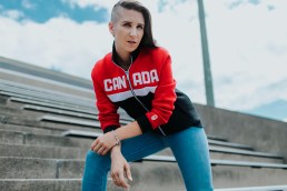 Ivanie Blondin wears Hudson's Bay PyeongChang 2018 Olympic and Paralympic Collection