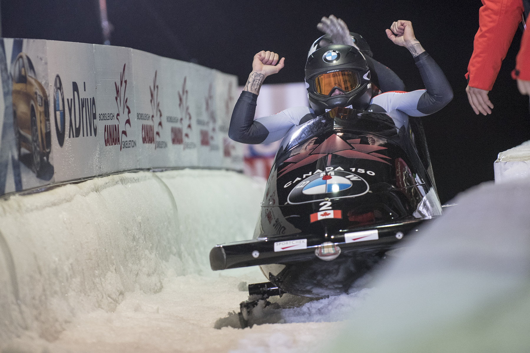 Team Canada - Kaillie Humphries and Melissa Lothloz finish their run at the Whistler Sliding Centre