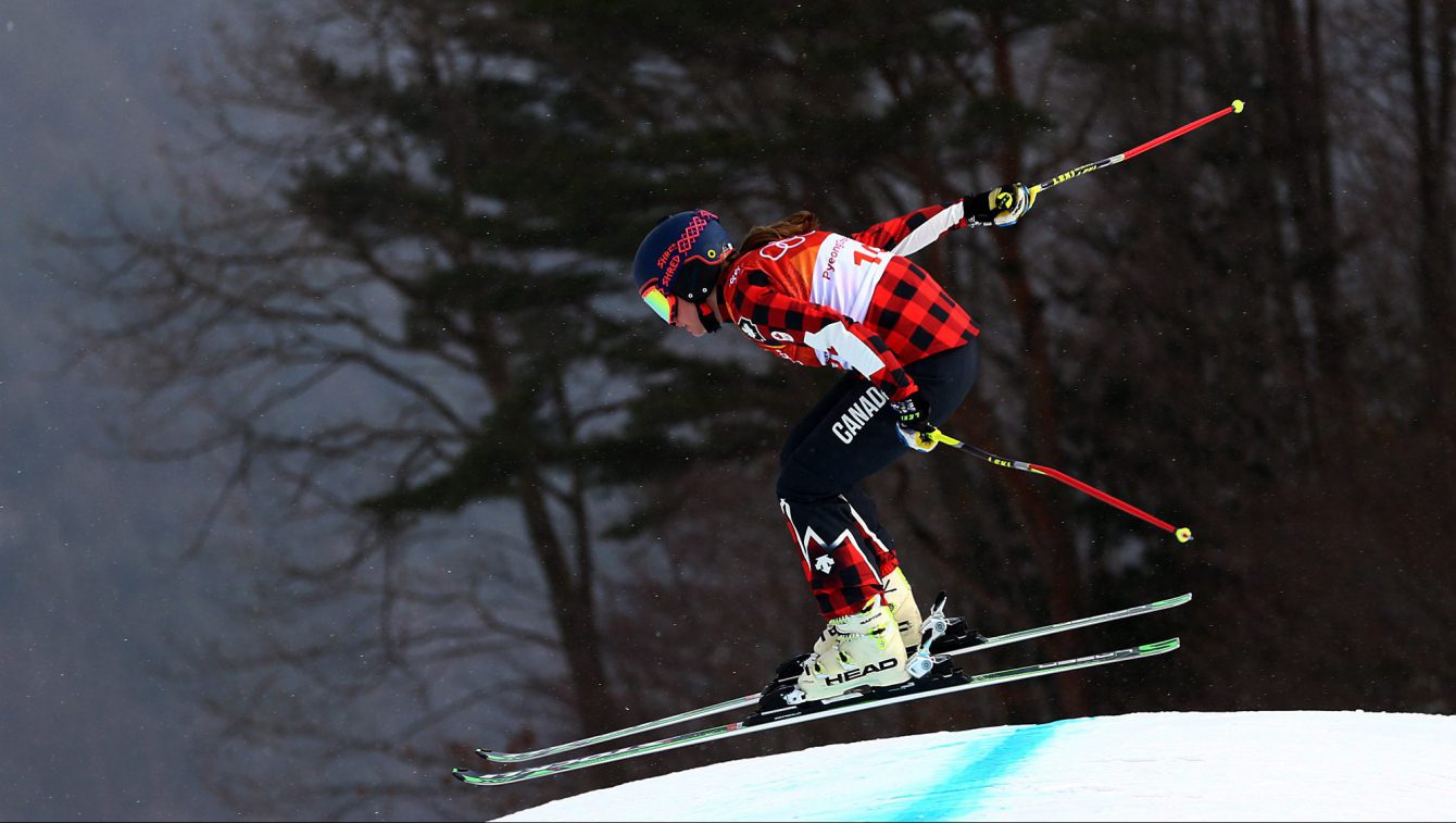 India Sherret of Canada competes in the Ladies Ski Cross Seeding run at Phoenix Snow Park during the PyeongChang 2018 Olympic Winter Games in PyeongChang, South Korea on February 22, 2018. Photo by THE CANADIAN PRESS/HO-COC/Vaughn Ridley