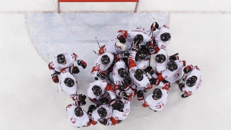 Pyeongchang Olympics Ice Hockey Men Canada hockey team celebrats after the men's bronze medal hockey game against the Czech Republic at the 2018 Winter Olympics in Gangneung, South Korea, Saturday, Feb. 24, 2018. Canada won 6-4.(AP Photo/Jae C. Hong)